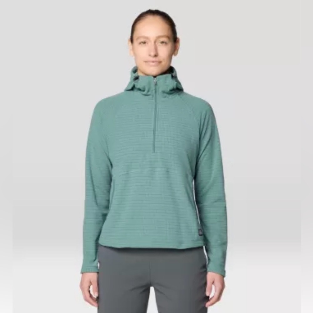 Mountain Hardwear Womens Summit Grid Half Fleece Zip Hoody Small Blue Pine/Green